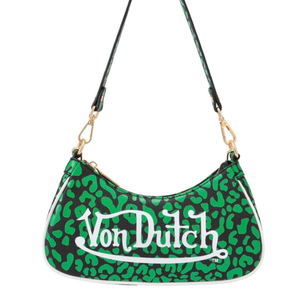 🆕️Von Dutch Green Leopard Mini Shoulder Bag Y2K Baguette Purse